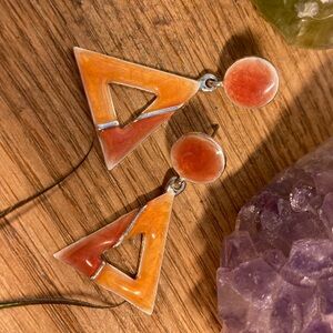 Orange and Red Geometric Earrings